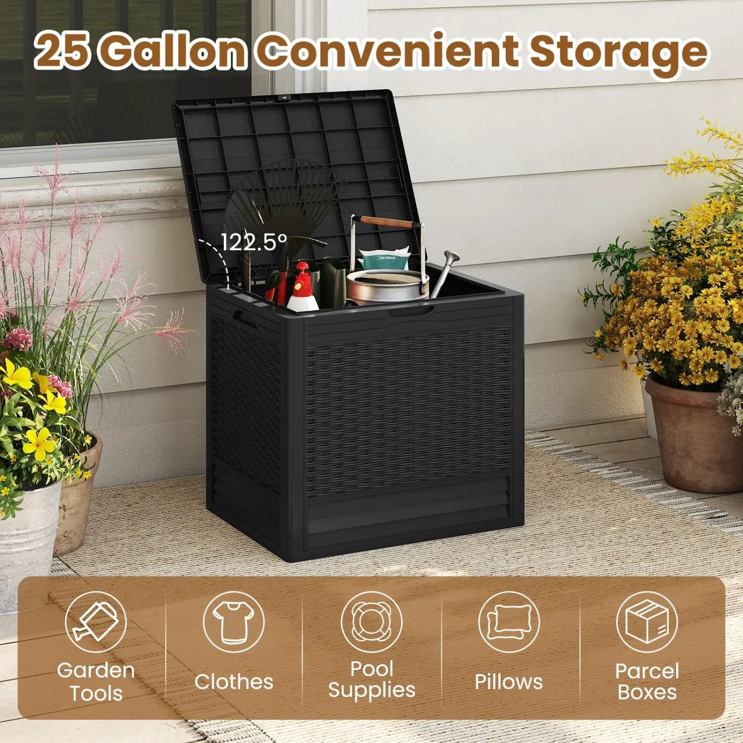 25 Gallon Outdoor Storage Box with Rattan Pattern by DirectDeals