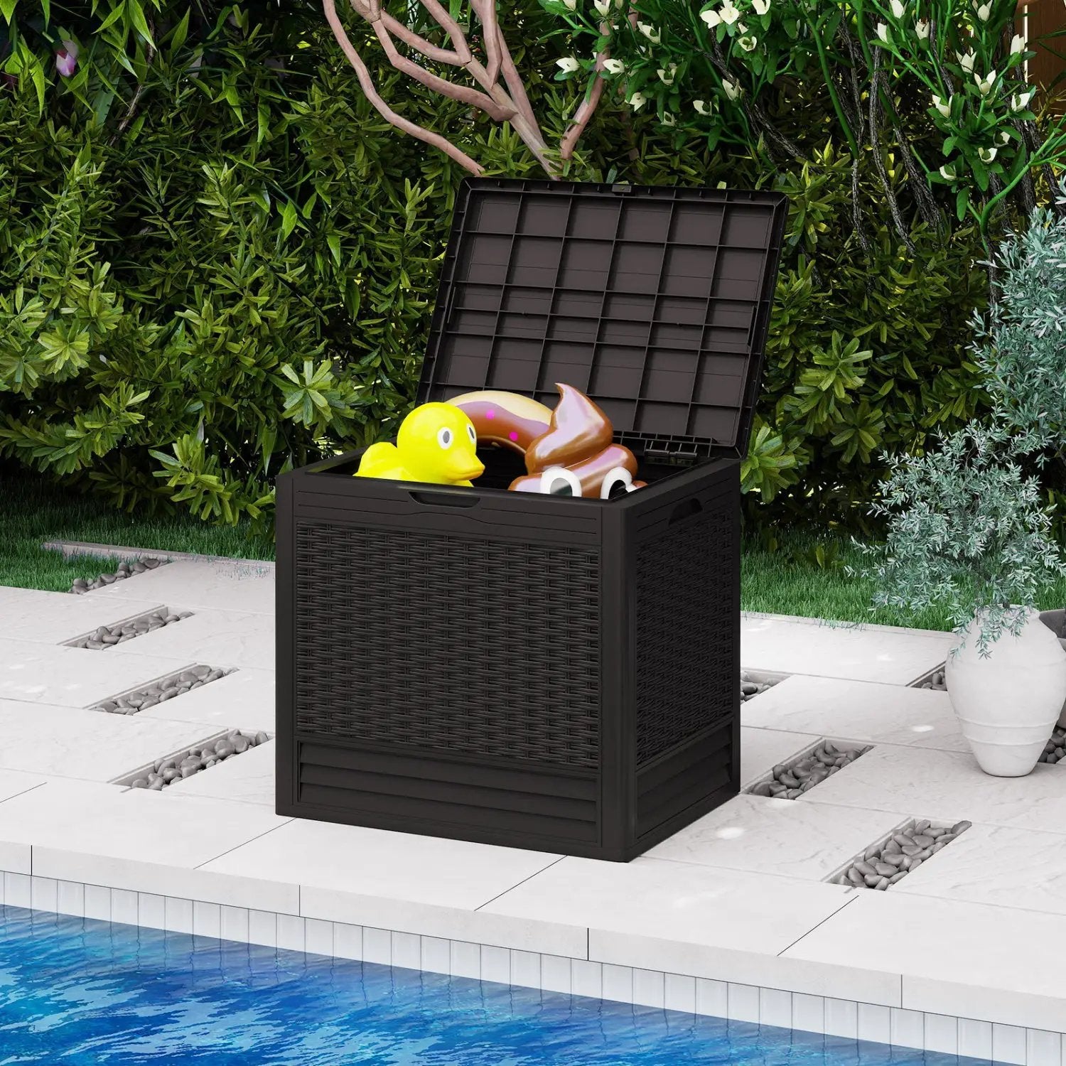 25 Gallon Outdoor Storage Box with Rattan Pattern by DirectDeals