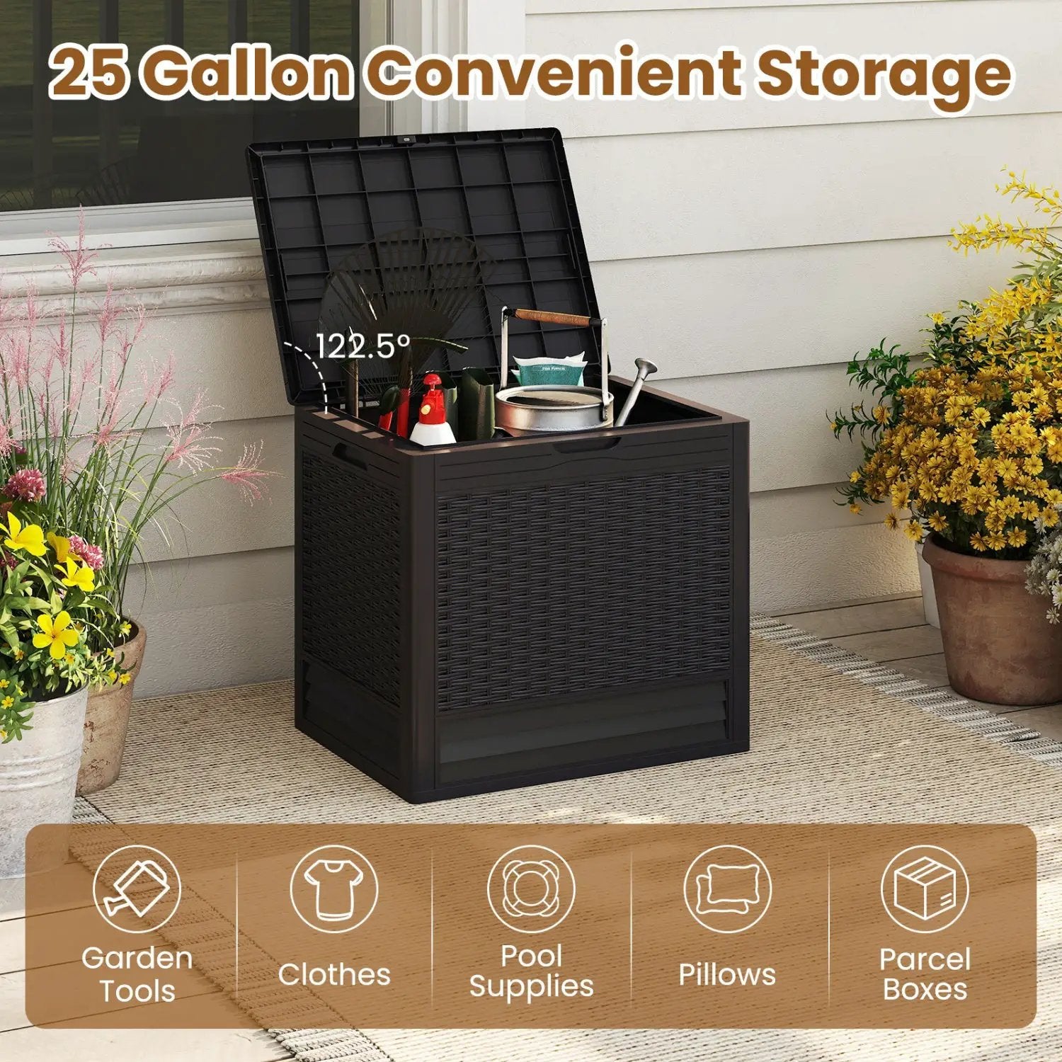 25 Gallon Outdoor Storage Box with Rattan Pattern by DirectDeals