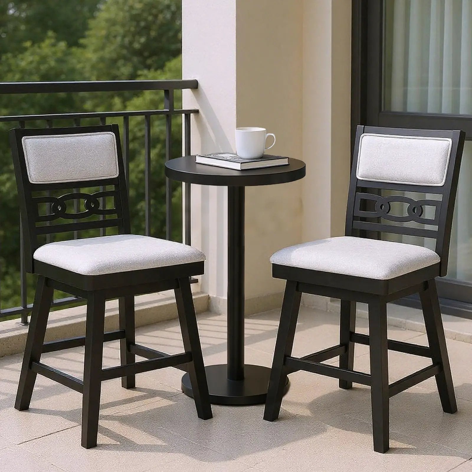 25 Inch Bar Stools Set of 2 with Upholstered Backrest and 360¬∞ Rotation Seat-Black by DirectDeals