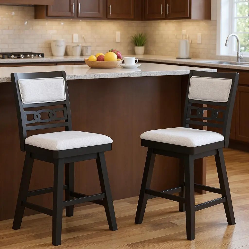25 Inch Bar Stools Set of 2 with Upholstered Backrest and 360¬∞ Rotation Seat-Black by DirectDeals