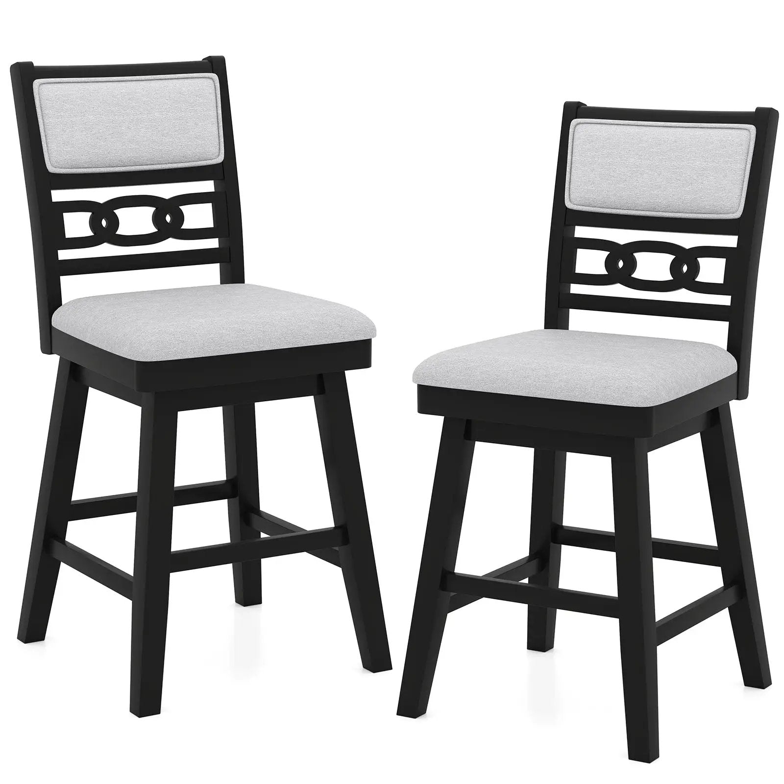 25 Inch Bar Stools Set of 2 with Upholstered Backrest and 360¬∞ Rotation Seat-Black by DirectDeals