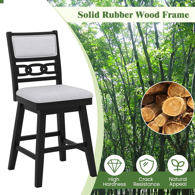 25 Inch Bar Stools Set of 2 with Upholstered Backrest and 360¬∞ Rotation Seat-Black by DirectDeals