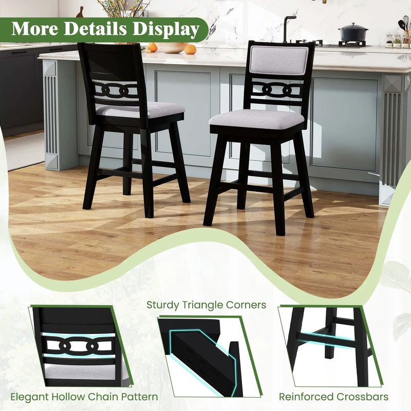 25 Inch Bar Stools Set of 2 with Upholstered Backrest and 360¬∞ Rotation Seat-Black by DirectDeals
