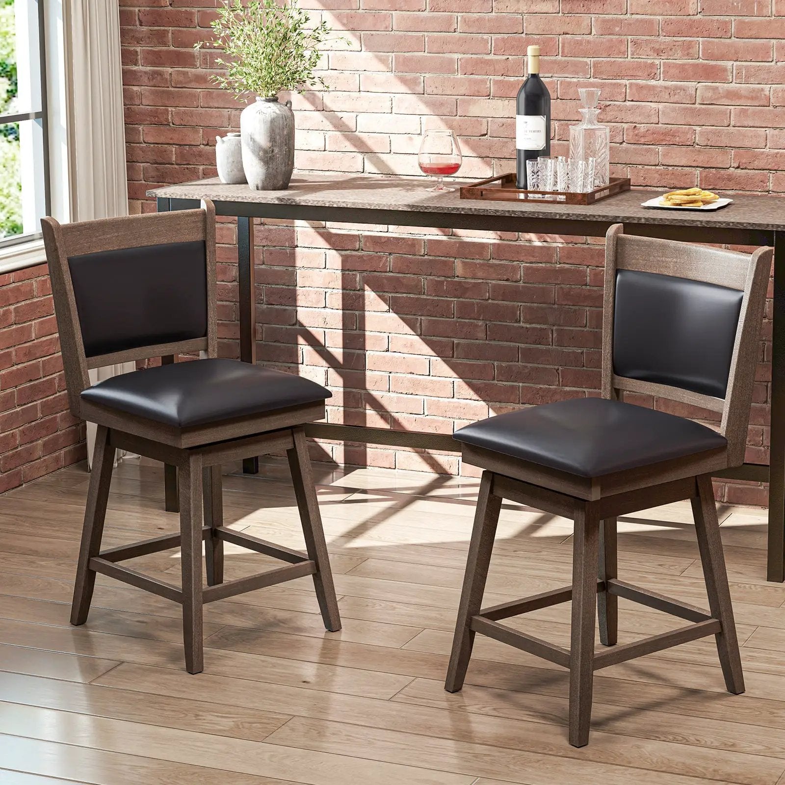 25/29 Inch Padded Bar Stools Set of 2 with Swivel Seat and Footrest by DirectDeals