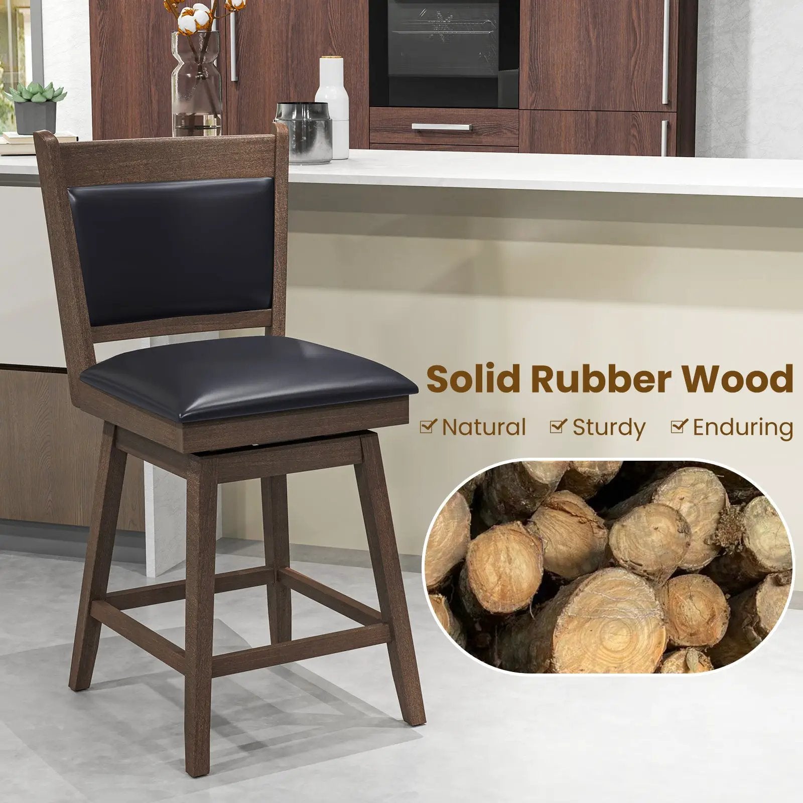 25/29 Inch Padded Bar Stools Set of 2 with Swivel Seat and Footrest by DirectDeals