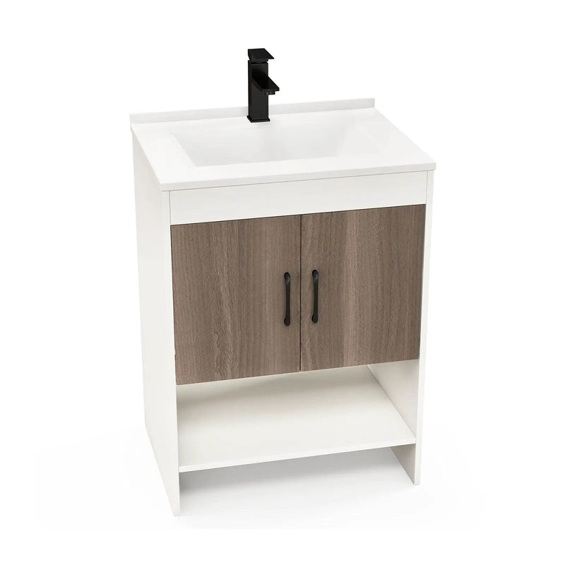 25 Inch Bathroom Vanity Sink Combo Cabinet with Doors and Open Shelf-Gray by DirectDeals