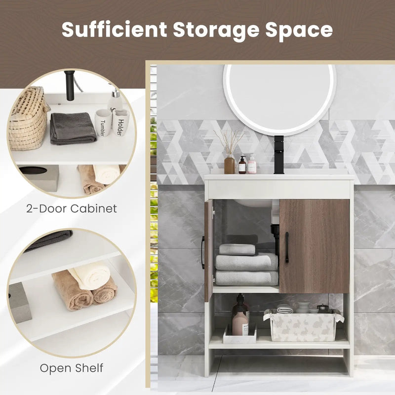 25 Inch Bathroom Vanity Sink Combo Cabinet with Doors and Open Shelf-Gray by DirectDeals