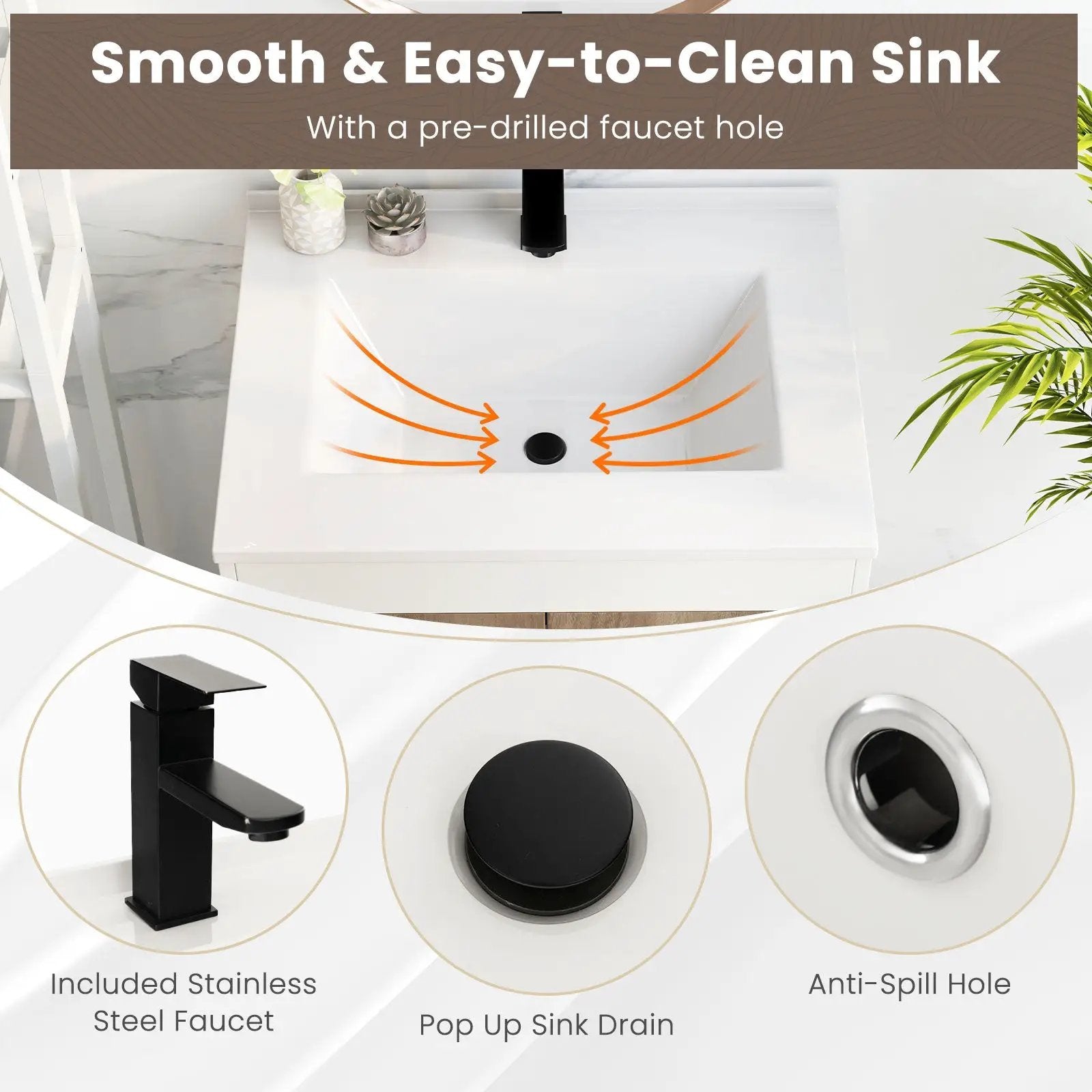 25 Inch Bathroom Vanity Sink Combo Cabinet with Doors and Open Shelf-Gray by DirectDeals