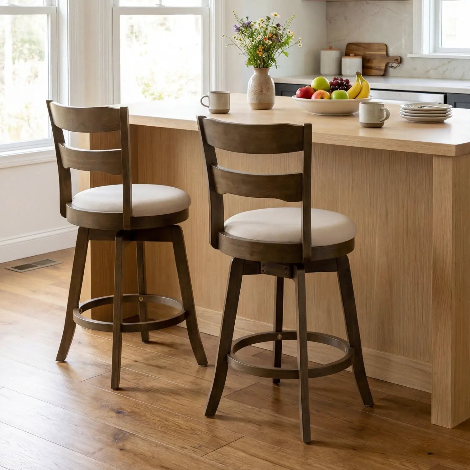 25 Inch Swivel Counter Barstools with Backrest & Upholstered Seat by DirectDeals