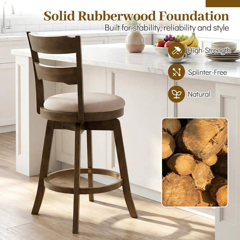 25 Inch Swivel Counter Barstools with Backrest & Upholstered Seat by DirectDeals