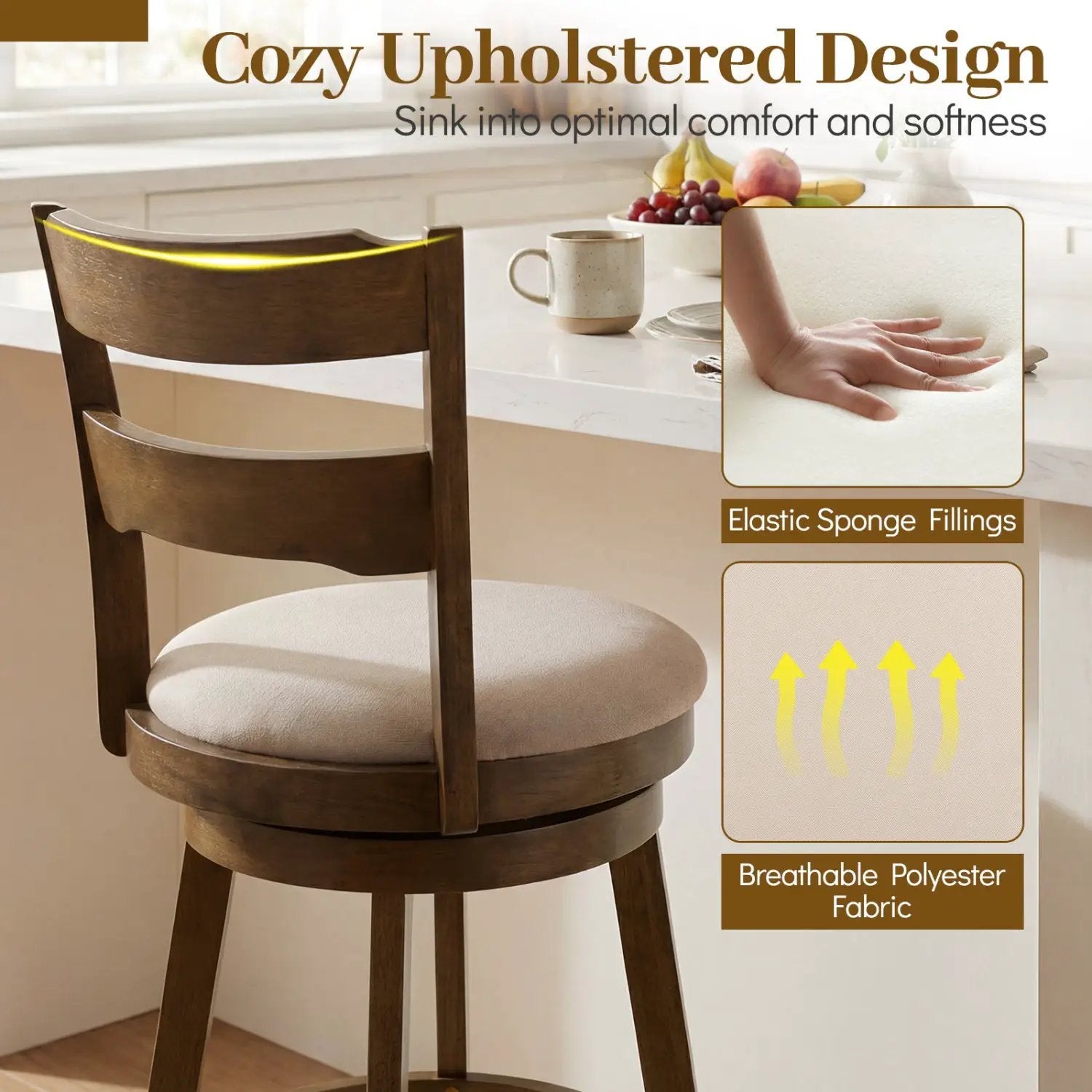 25 Inch Swivel Counter Barstools with Backrest & Upholstered Seat by DirectDeals