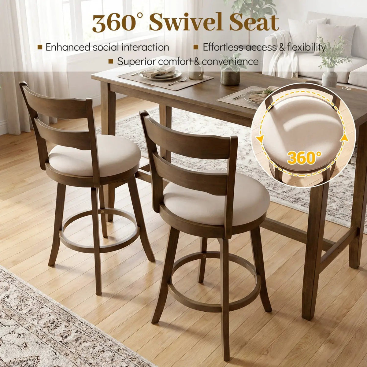 25 Inch Swivel Counter Barstools with Backrest & Upholstered Seat, photo 11 of 16