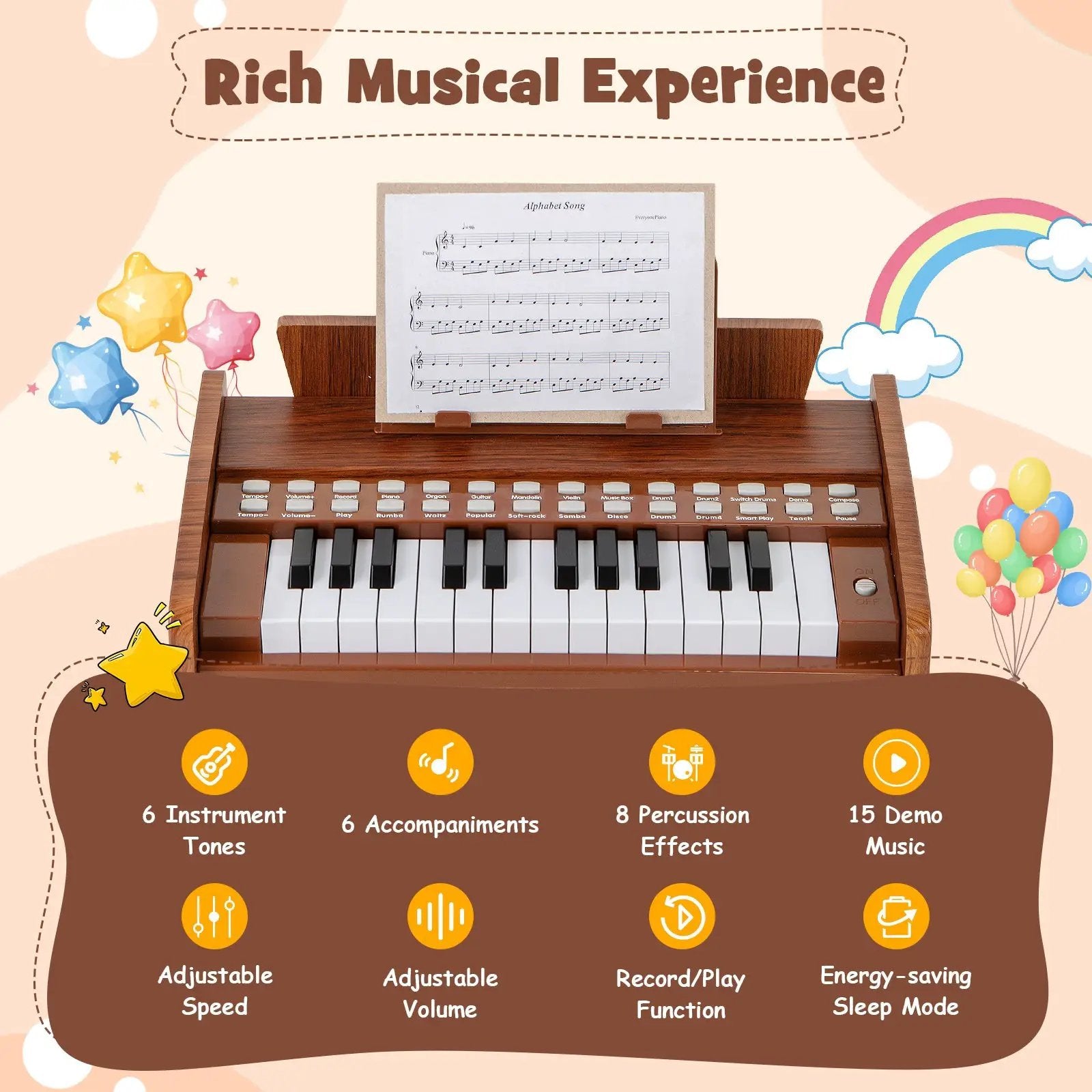 25 Keys Kids Piano Keyboard with Adjustable Speed and Volume by DirectDeals