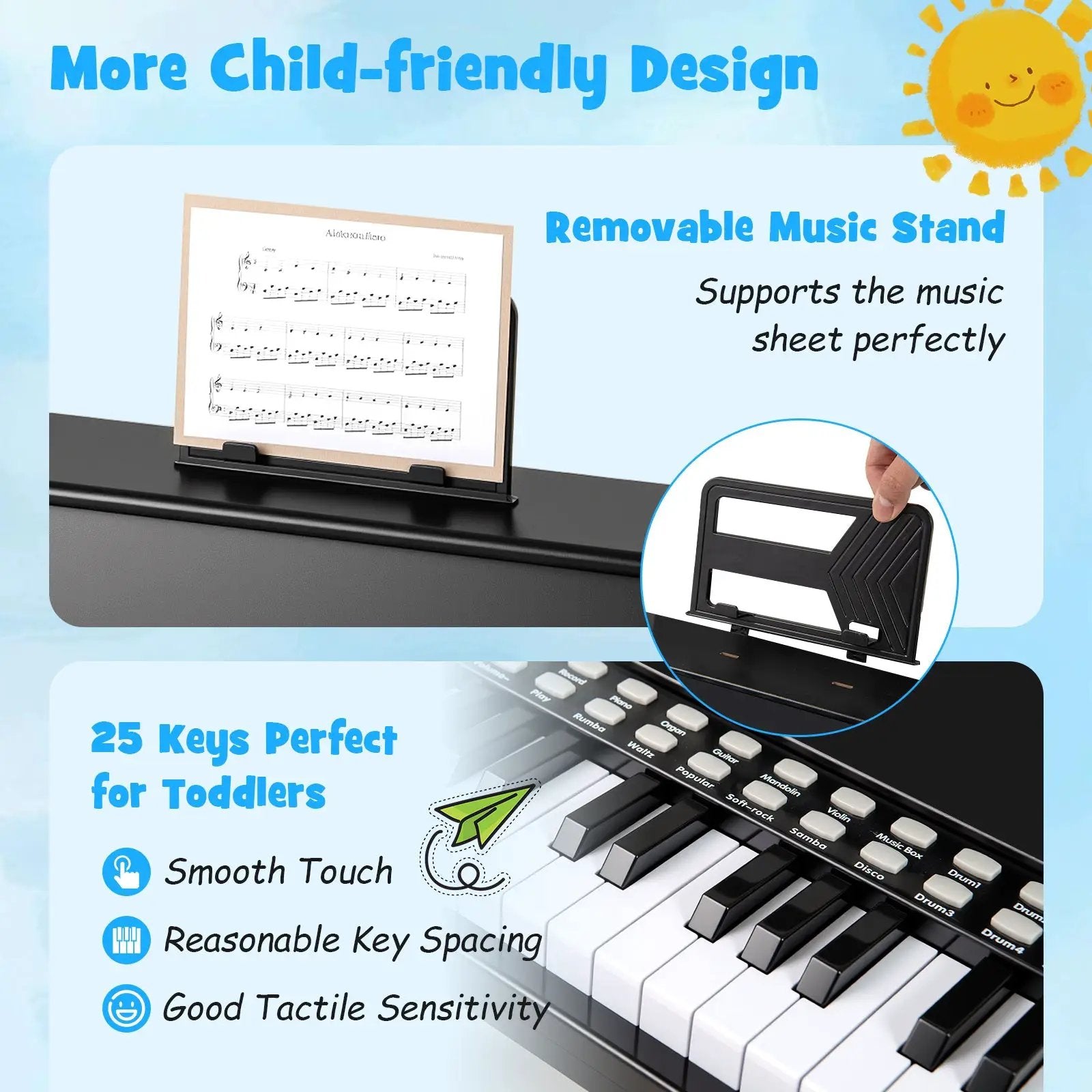 25 Keys Kids Piano Keyboard with Adjustable Speed and Teaching Mode by DirectDeals