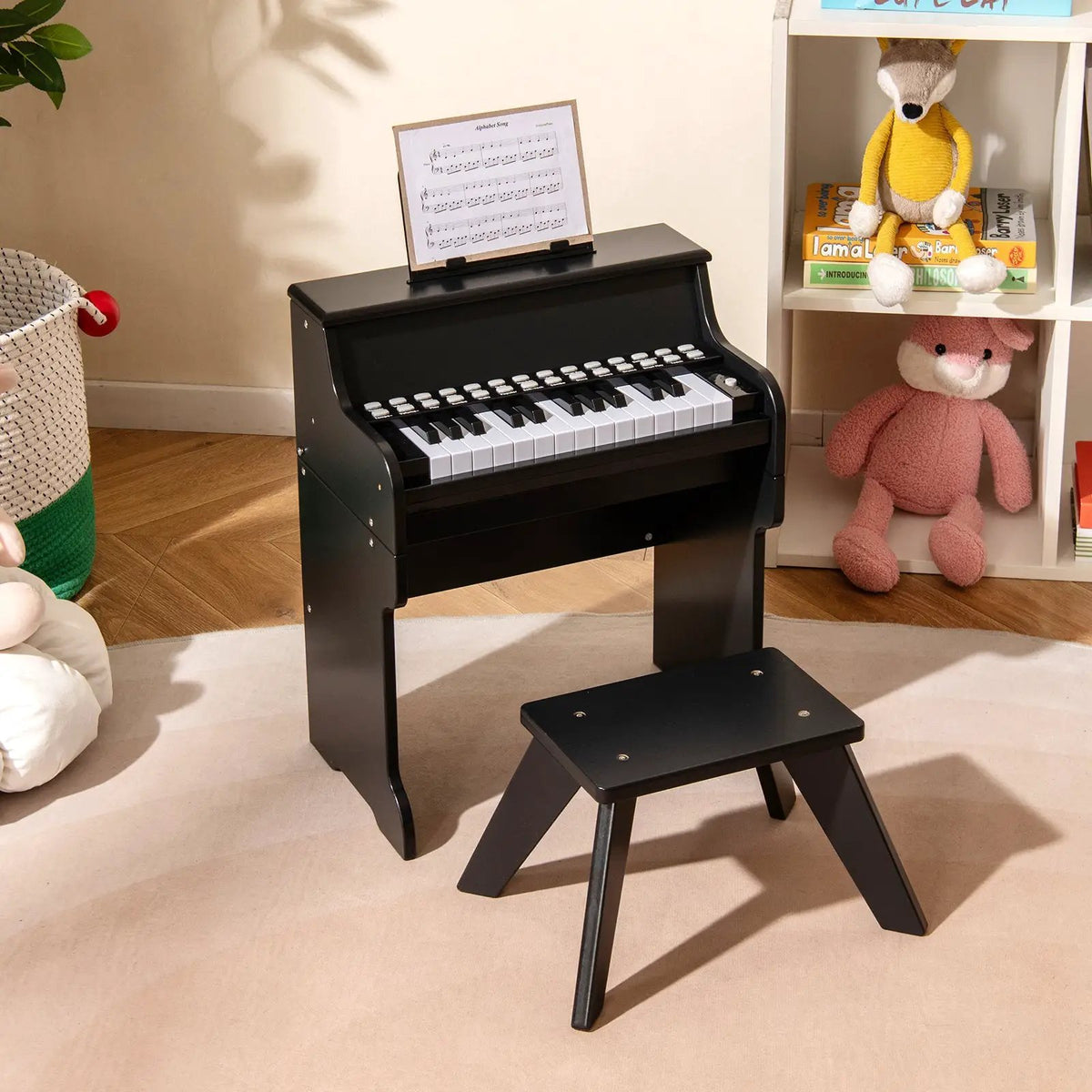 25 Keys Kids Piano Keyboard with Stool Mini Digital Piano Wooden Toy with Adjustable Speed and Volume, photo 2 of 24