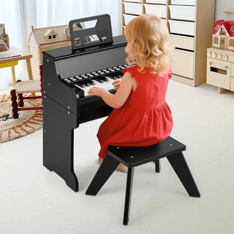 25 Keys Kids Piano Keyboard with Stool Mini Digital Piano Wooden Toy with Adjustable Speed and Volume by DirectDeals