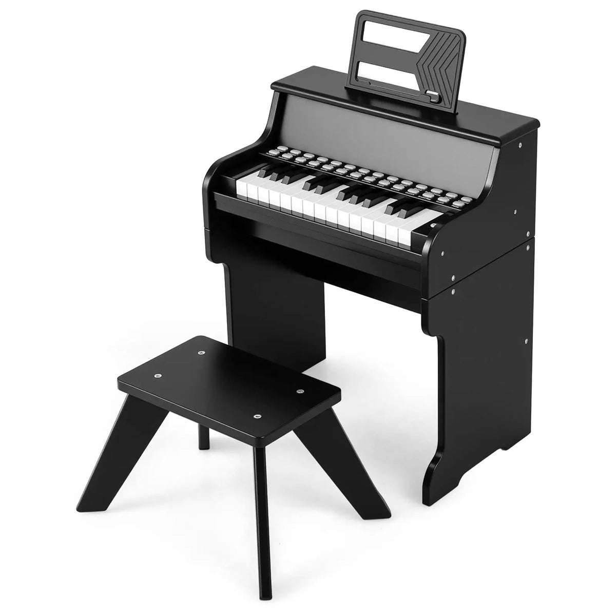 25 Keys Kids Piano Keyboard with Stool Mini Digital Piano Wooden Toy with Adjustable Speed and Volume, photo 12 of 24