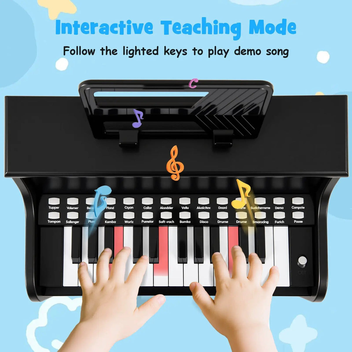 25 Keys Kids Piano Keyboard with Stool Mini Digital Piano Wooden Toy with Adjustable Speed and Volume, photo 19 of 24