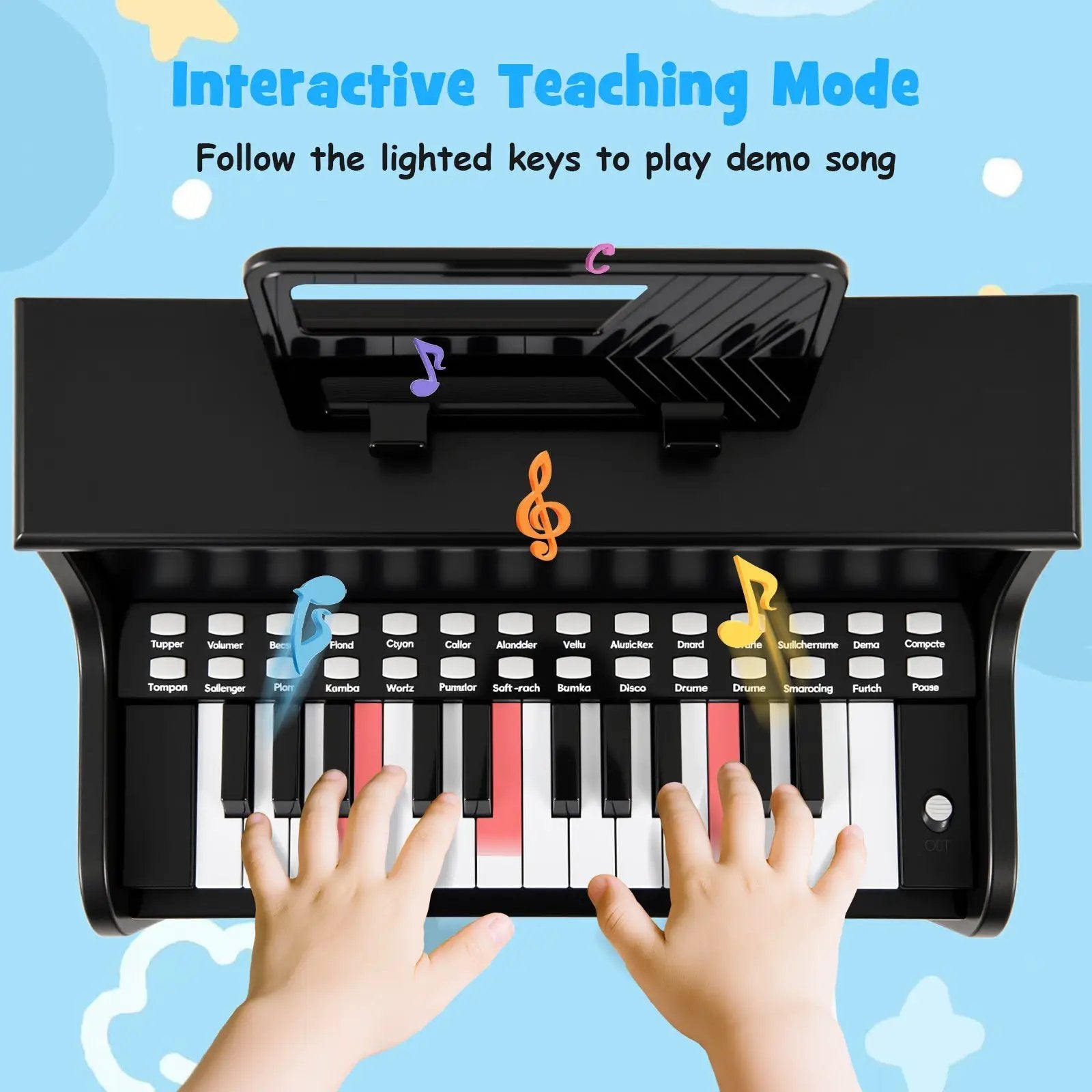 25 Keys Kids Piano Keyboard with Stool Mini Digital Piano Wooden Toy with Adjustable Speed and Volume by DirectDeals
