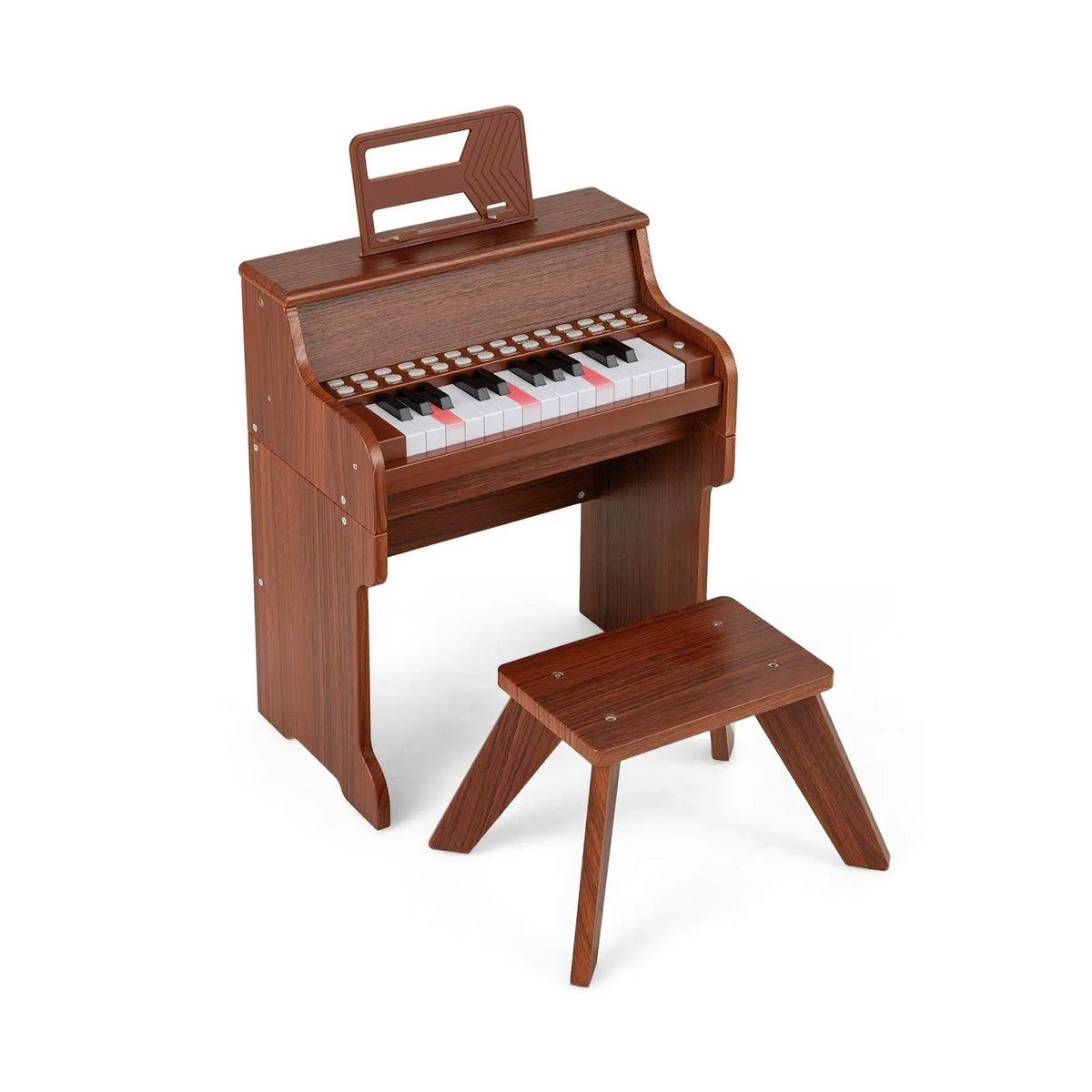 25 Keys Kids Piano Keyboard with Stool Mini Digital Piano Wooden Toy with Adjustable Speed and Volume, photo 7 of 24