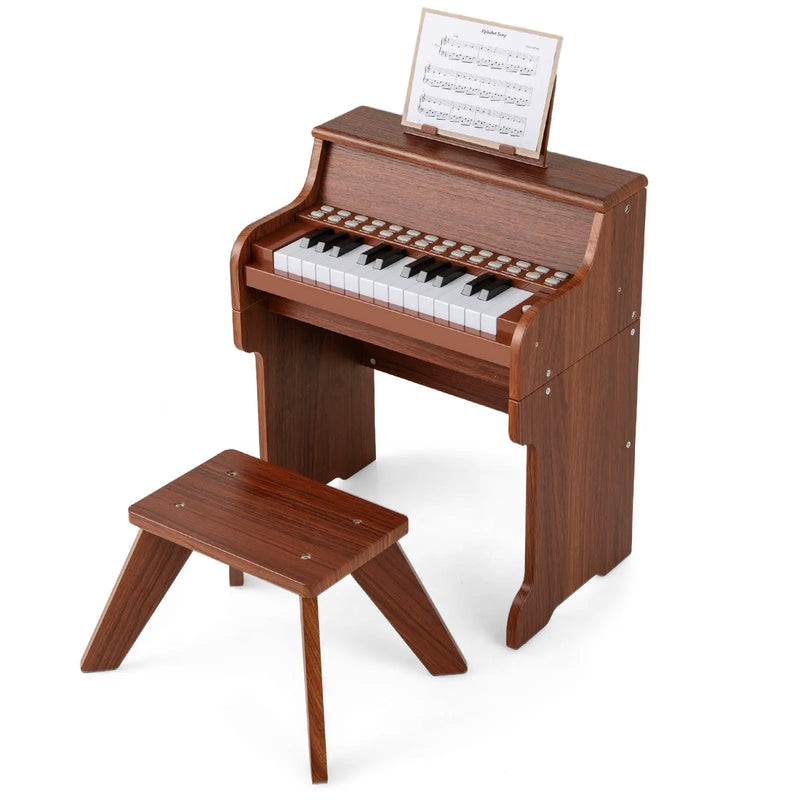 25 Keys Kids Piano Keyboard with Stool Mini Digital Piano Wooden Toy with Adjustable Speed and Volume by DirectDeals