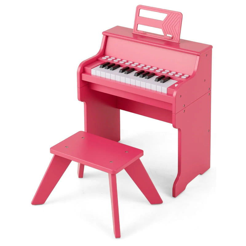25 Keys Kids Piano Keyboard with Stool Mini Digital Piano Wooden Toy with Adjustable Speed and Volume by DirectDeals