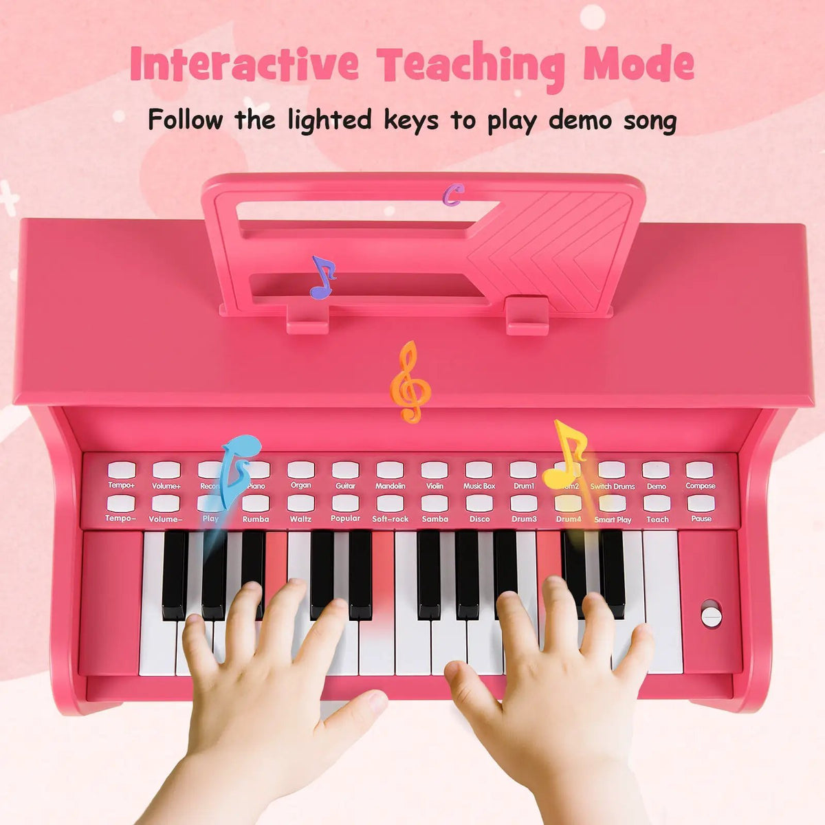 25 Keys Kids Piano Keyboard with Stool Mini Digital Piano Wooden Toy with Adjustable Speed and Volume, photo 21 of 24