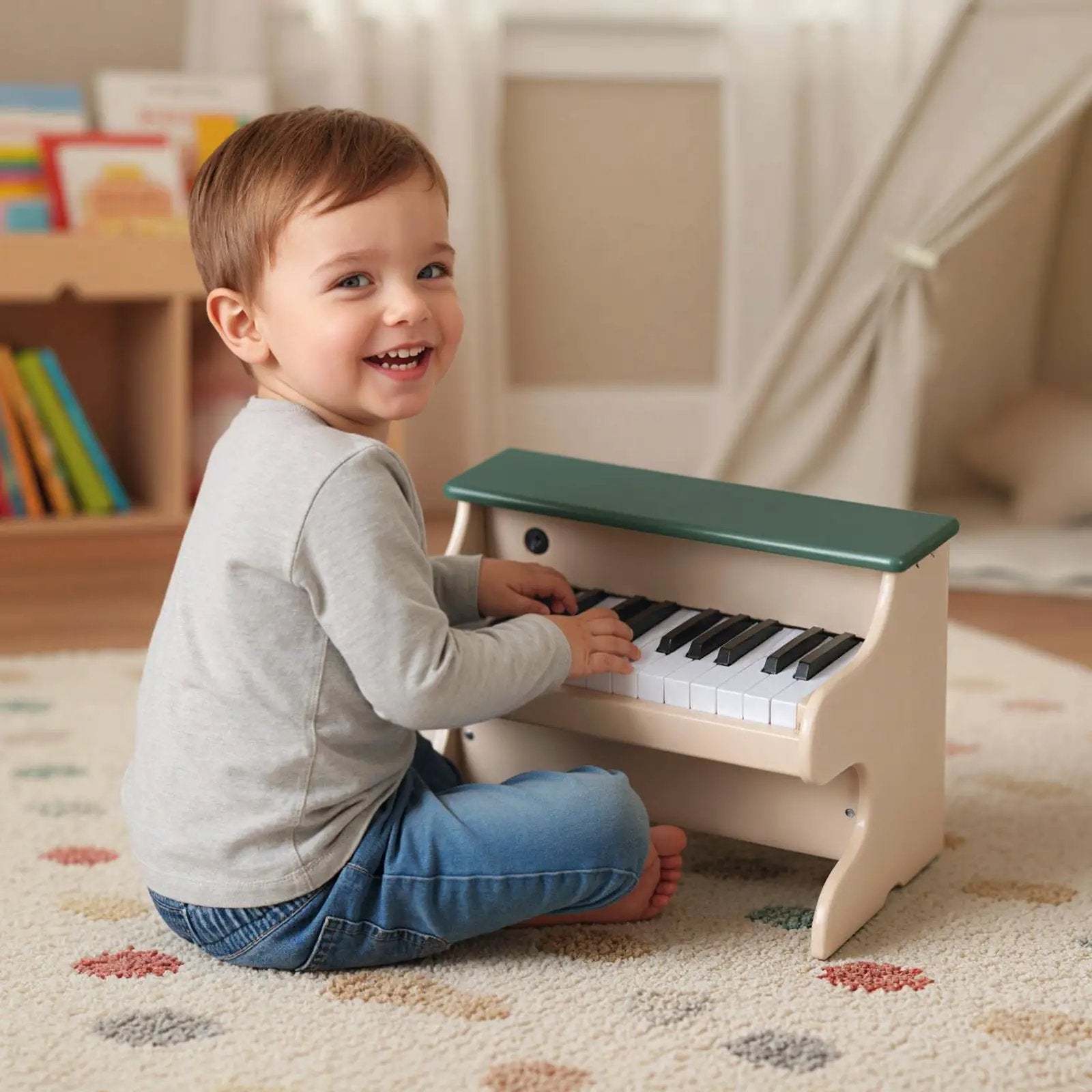 25 Keys Kids Piano Keyboard Wooden Digital Piano Toy with Removable Music Stand-Green by DirectDeals