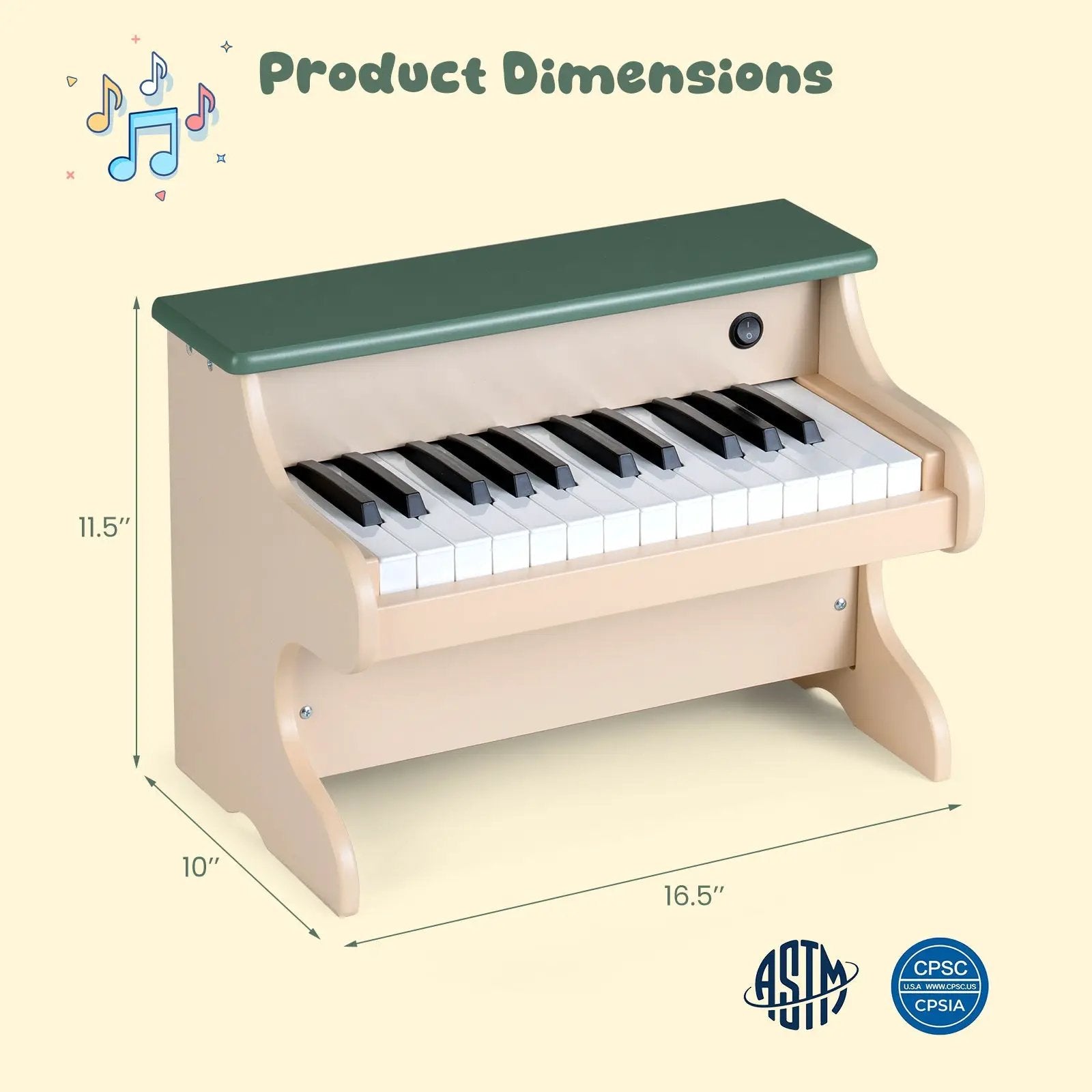 25 Keys Kids Piano Keyboard Wooden Digital Piano Toy with Removable Music Stand-Green by DirectDeals