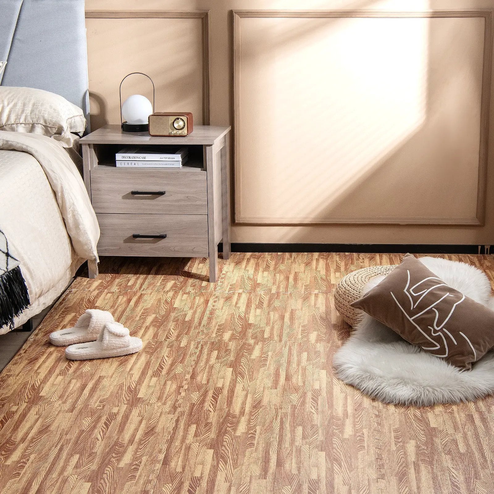 25 Tiles Wood Grain Foam Floor Mats with Borders- Natural by DirectDeals