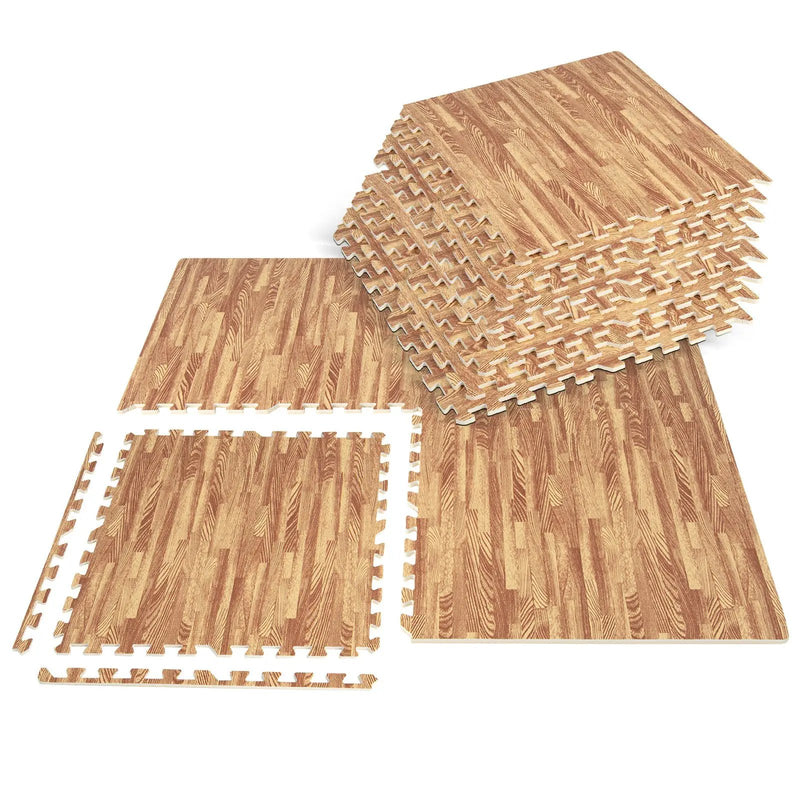 25 Tiles Wood Grain Foam Floor Mats with Borders- Natural by DirectDeals