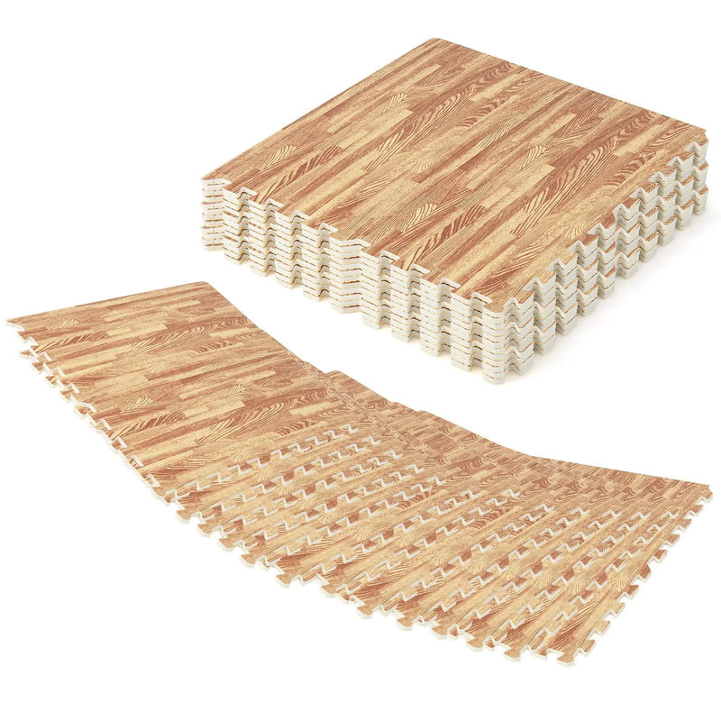 25 Tiles Wood Grain Foam Floor Mats with Borders- Natural by DirectDeals