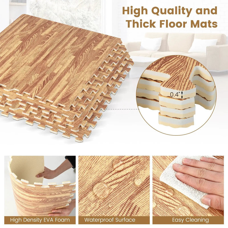 25 Tiles Wood Grain Foam Floor Mats with Borders- Natural by DirectDeals