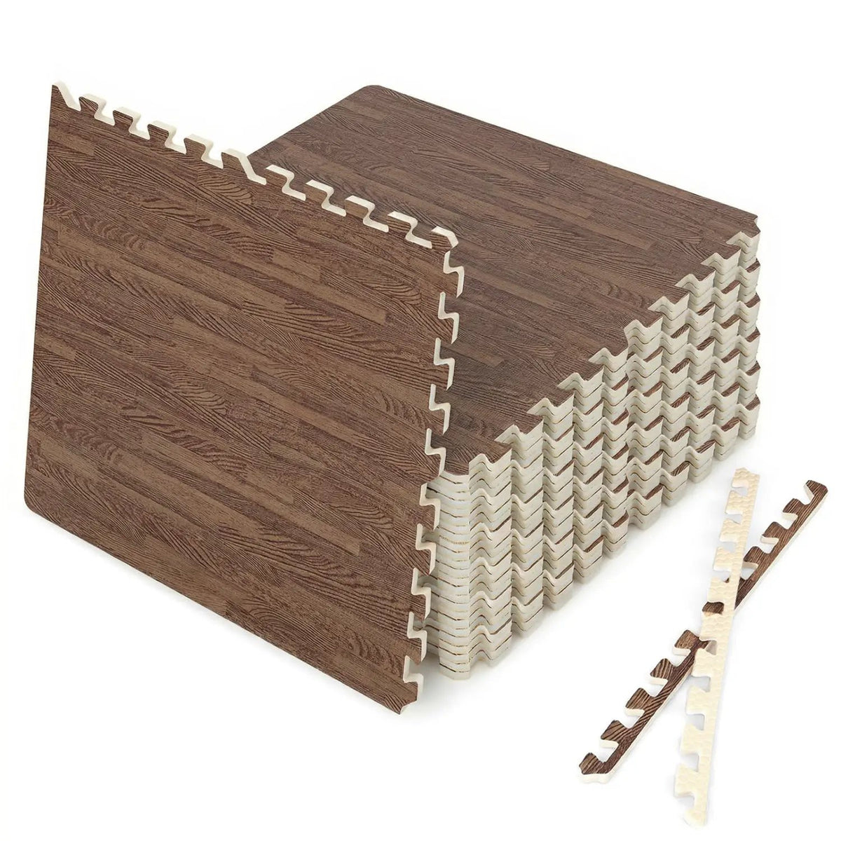 25 Tiles Wood Grain Foam Floor Mats with Borders- Natural, photo 9 of 11