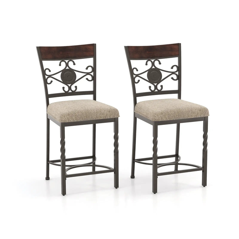 Set of 2 25 inches Bar Stools with Rust-proof Metal Frame and Soft Sponge Seat-Brown by DirectDeals