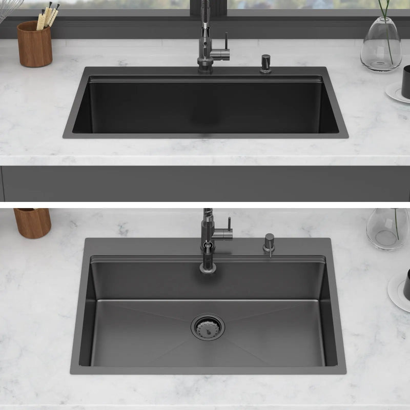 Drop In Workstation Sink Topmount Single Bowl With Pull Out Faucet And Soap Dispenser - Gunmetal Black by HouseOfZazla