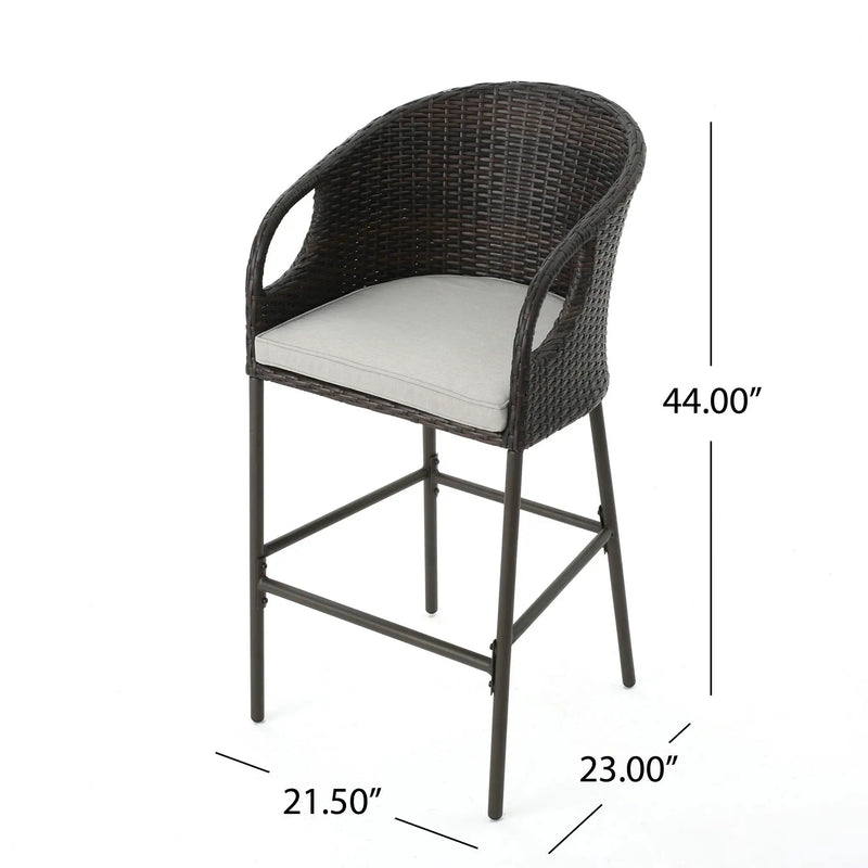 Outdoor 31" Rattan Barstools With Waterproof Cushions (Set of 2) - Multi Brown by HouseOfZazla