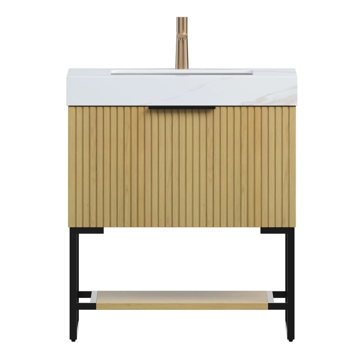 YOLAN 30" Bathroom Vanity & Sink, Freestanding Striped Plywood Storage Cabinet by HouseOfZazla
