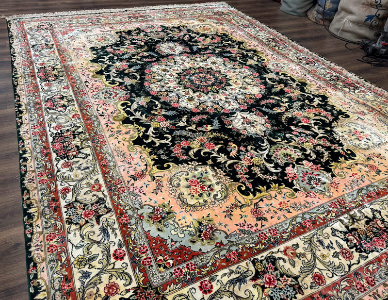 Silk Indian Kashmiri Rug 9x12, Vintage Hand Knotted Carpet by Jewel Rugs