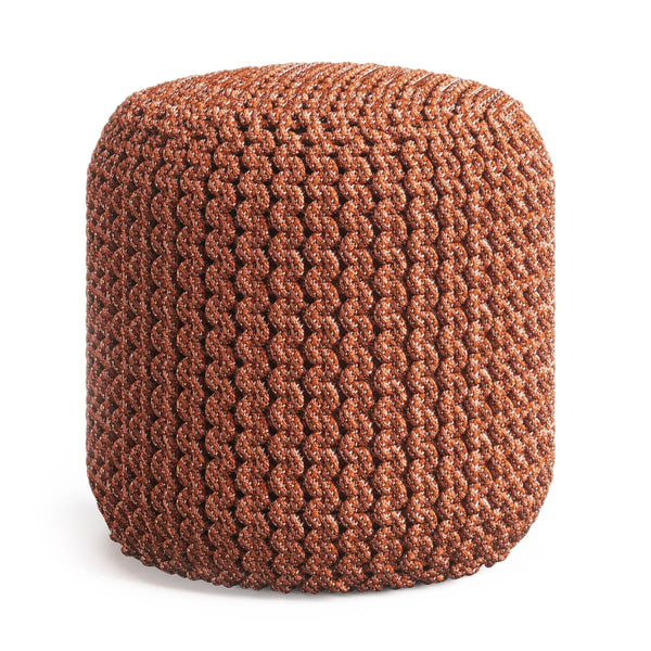Wynne - Round Knitted Outdoor / Indoor Pouf - Orange