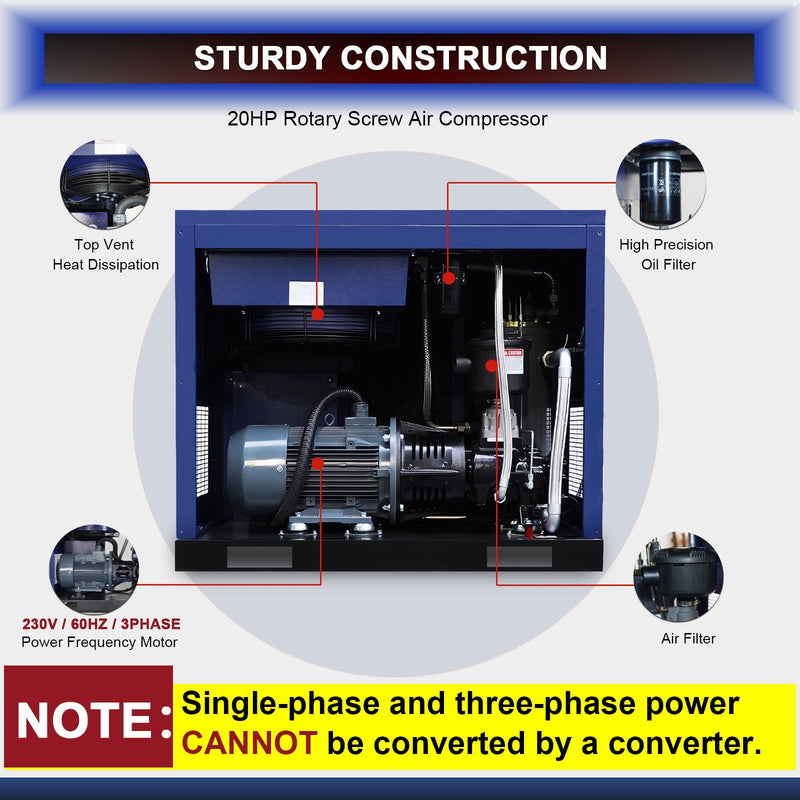 20HP Rotary Screw Air Compressor, 74 CFM, 125 PSI, Industrial-Grade by HouseOfZazla