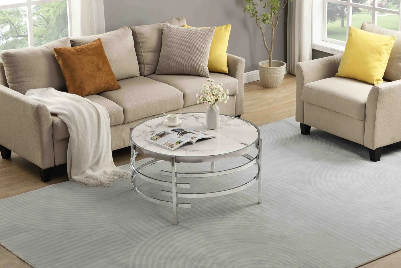 Elegant Round Table With Sintered Stone Top & Sturdy Metal Frame by Unique Piece Furniture