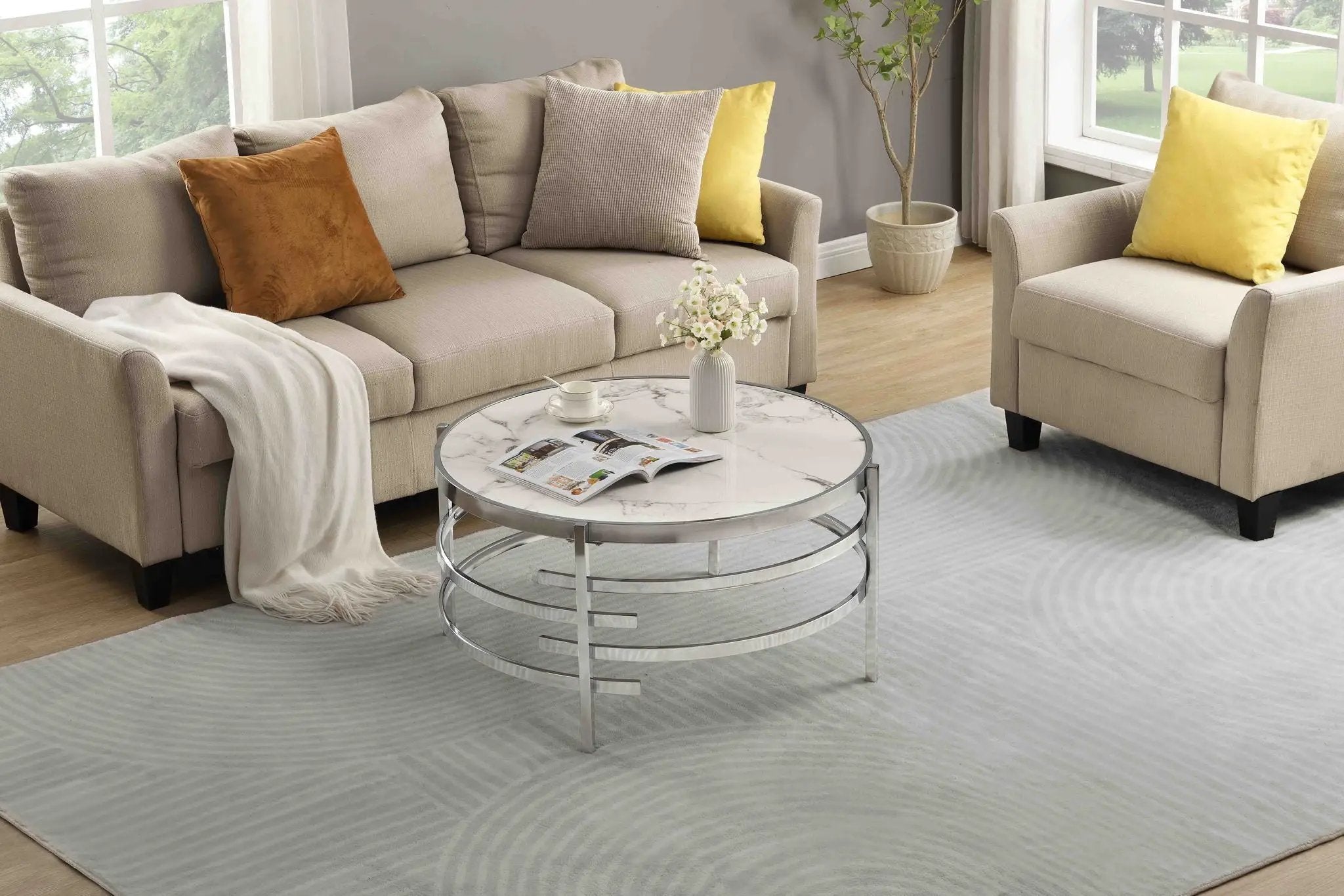 Elegant Round Table With Sintered Stone Top & Sturdy Metal Frame by HouseOfZazla