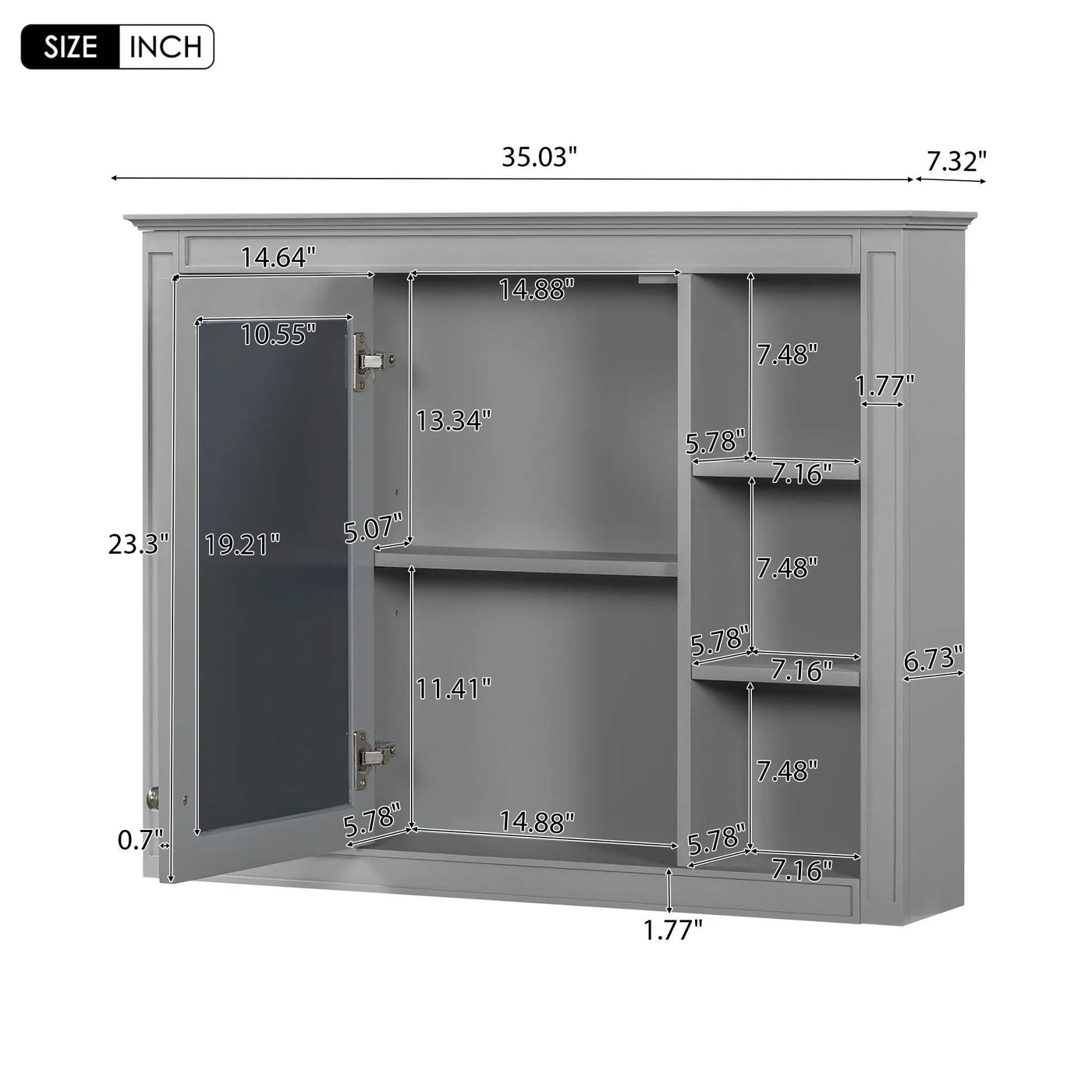 Wall Mounted Medicine Cabinet With Mirror and 6 Open Shelves by HouseOfZazla