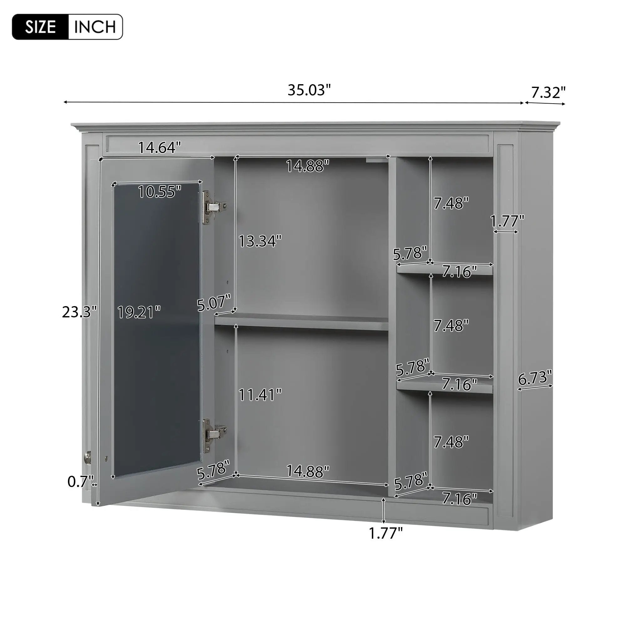 Wall Mounted Medicine Cabinet With Mirror, Storage Cabinet Featuring 6 Open Shelves And Adjustable Interior by Unique Piece Furniture