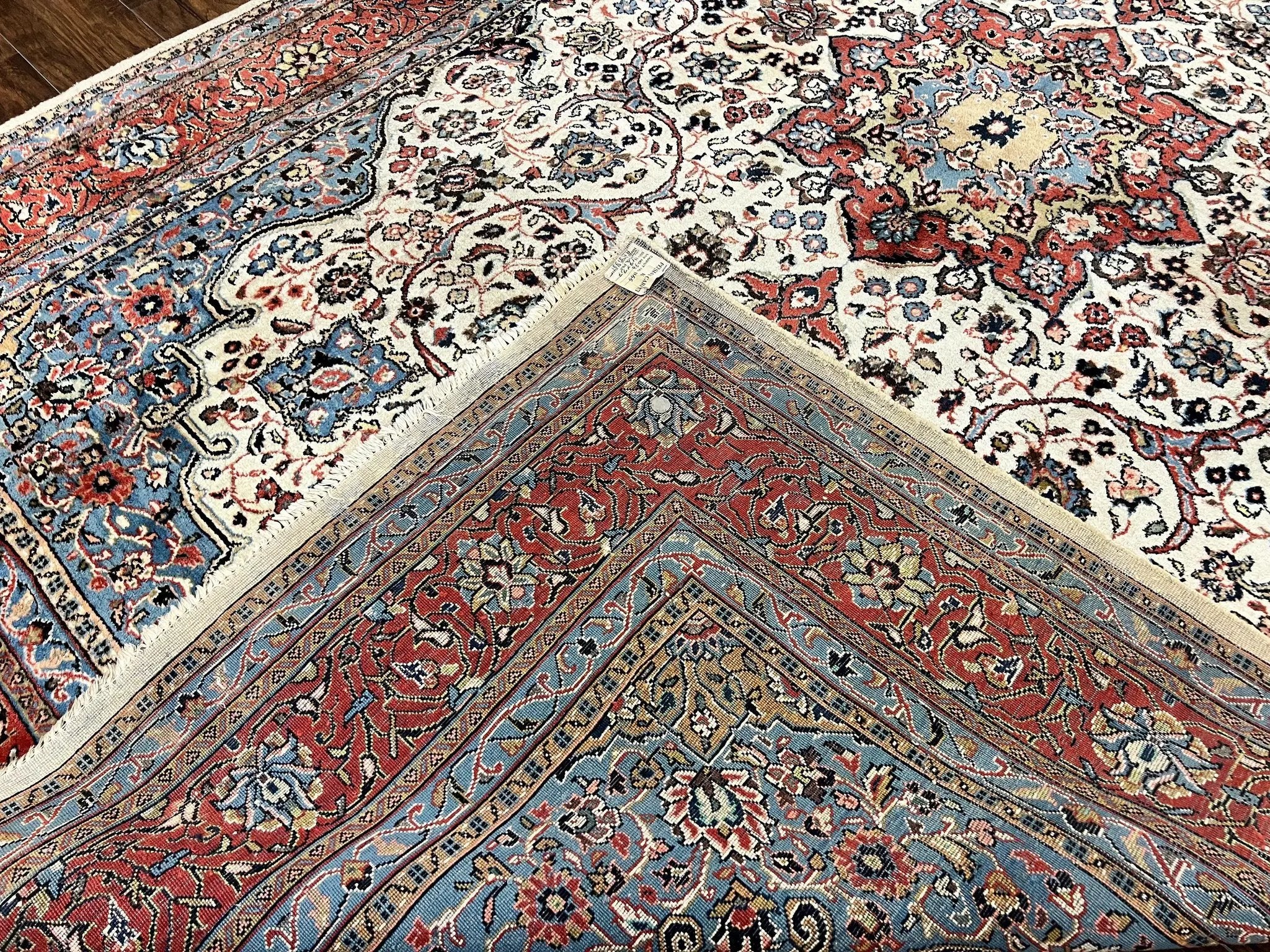 Persian Sarouk Rug 8x12, Wool Hand Knotted Antique Carpet, Floral Medallion, Cream Red, Traditional Oriental Rug by Jewel Rugs