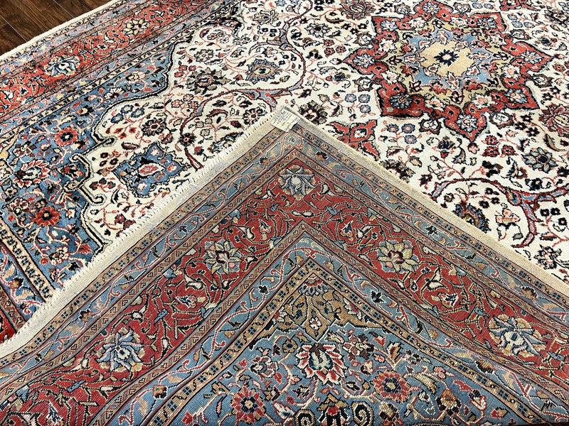 Persian Sarouk Rug 8x12, Wool Hand Knotted Antique Carpet, Floral Medallion, Cream Red, Traditional Oriental Rug by Jewel Rugs