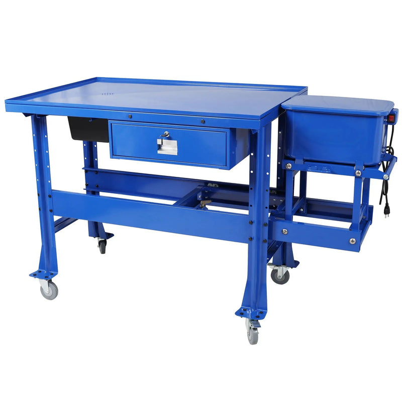 Mobile Tear Down Table With 3.5 Gallon Parts Washer And 110V Pump - Blue by HouseOfZazla