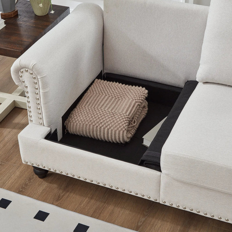 83" Modern Classic Design with Nails Living Room Three Seater Sofa by HouseOfZazla